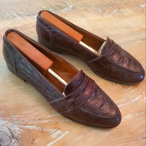 Ralph Lauren Crocodile Penny Loafers 8.5 Brown
